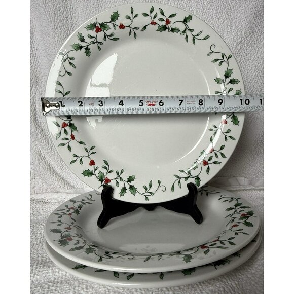 Royal Seasons Stoneware 3 Dinner Plates Plates Holly And Berries Border VGUC - Picture 9 of 9